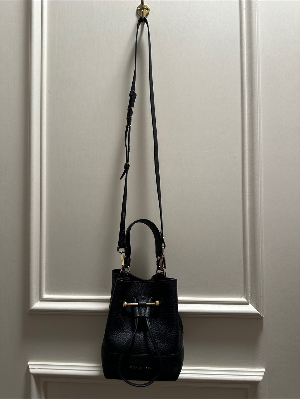 Strathberry Black Pebbled Leather Drawstring Crossbody with Gold Hardware - Picture 2 of 4